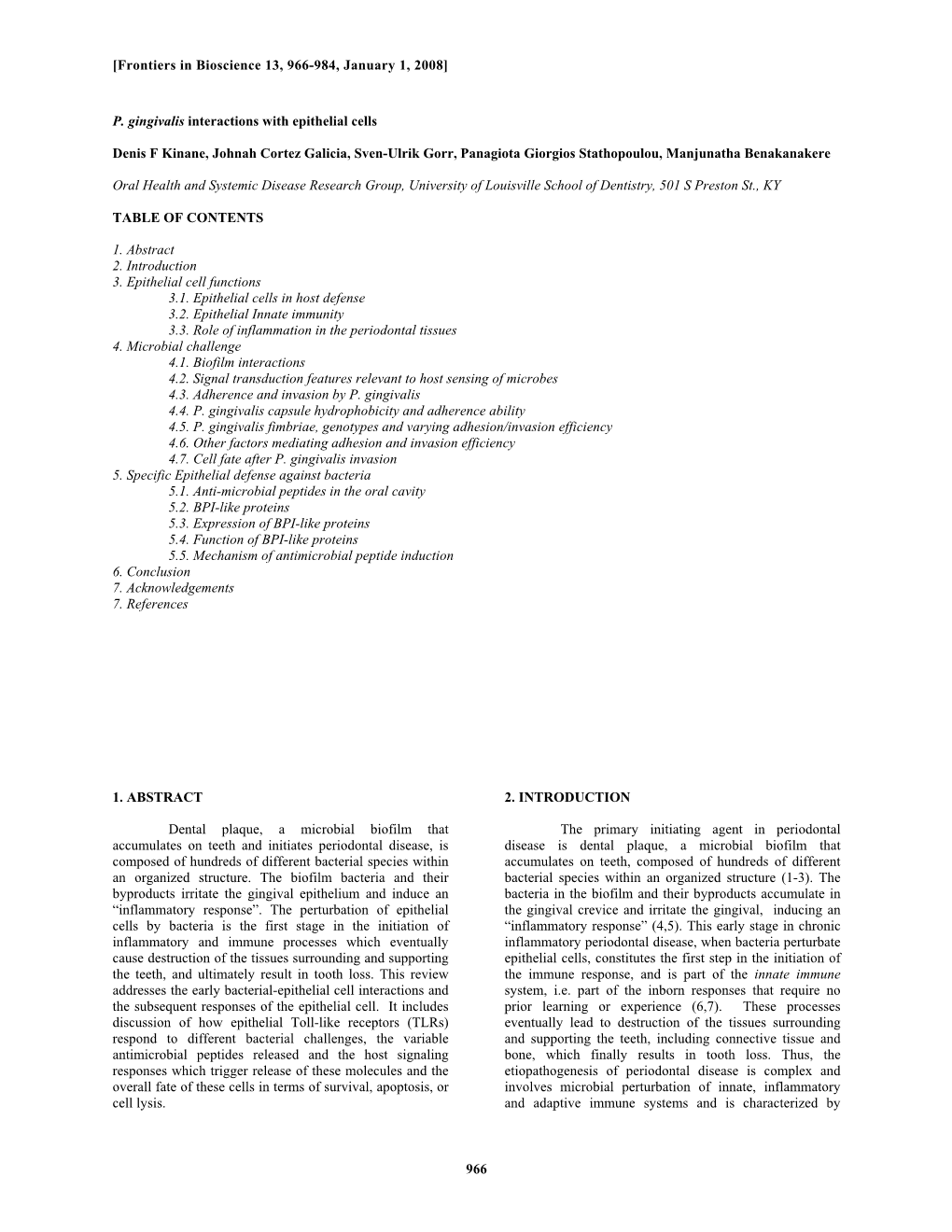 966 P. Gingivalis Interactions With