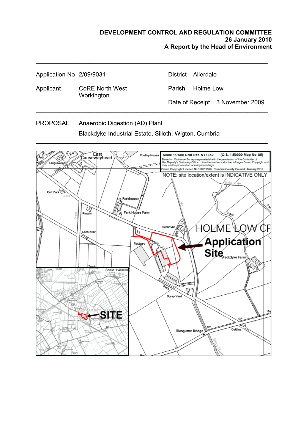 Planning Application No. 2-09-9031 Anaerobic Digestion (AD) Plant