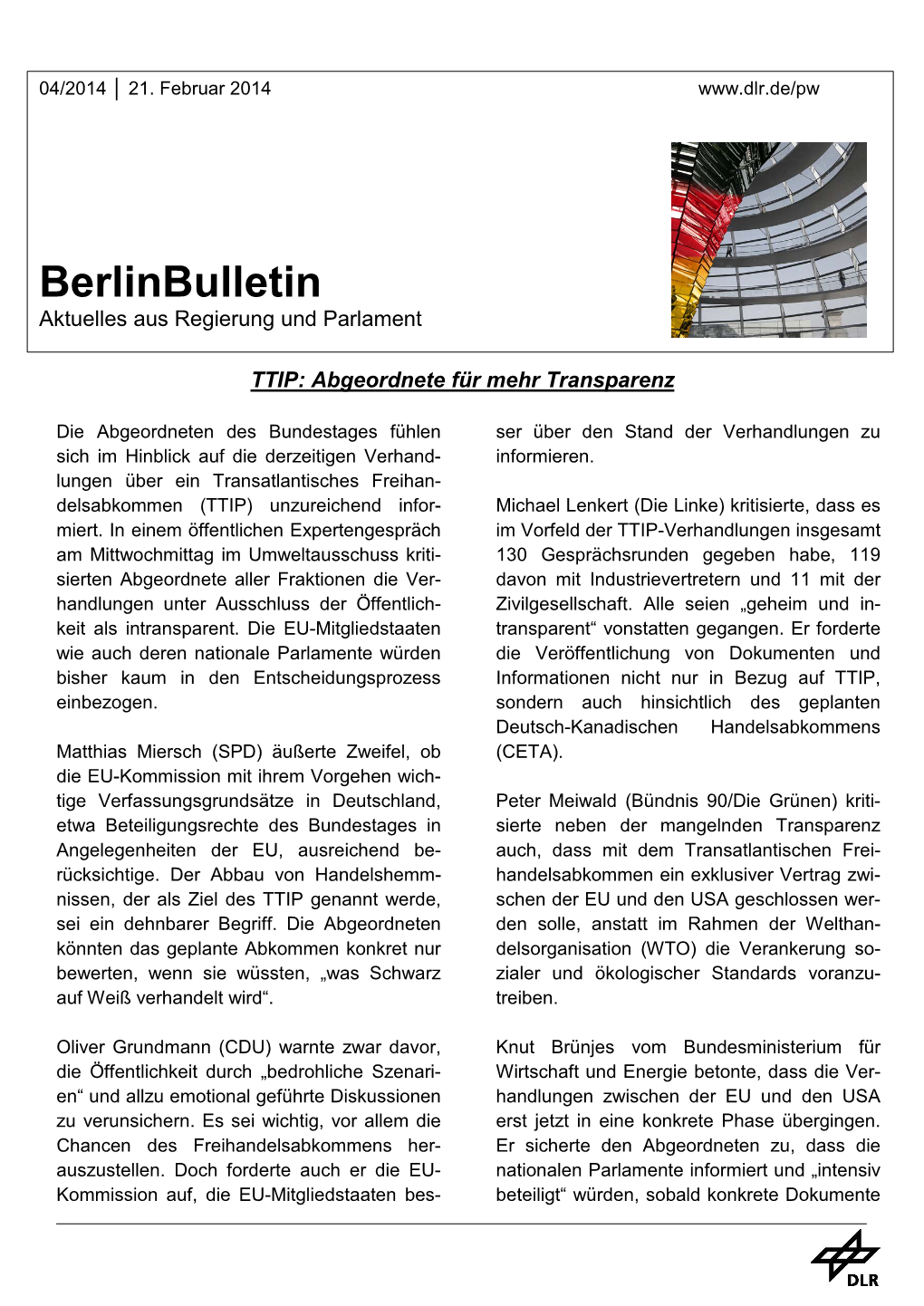 Berlinbulletin Aktuelles Aus Regierung Und Parlament