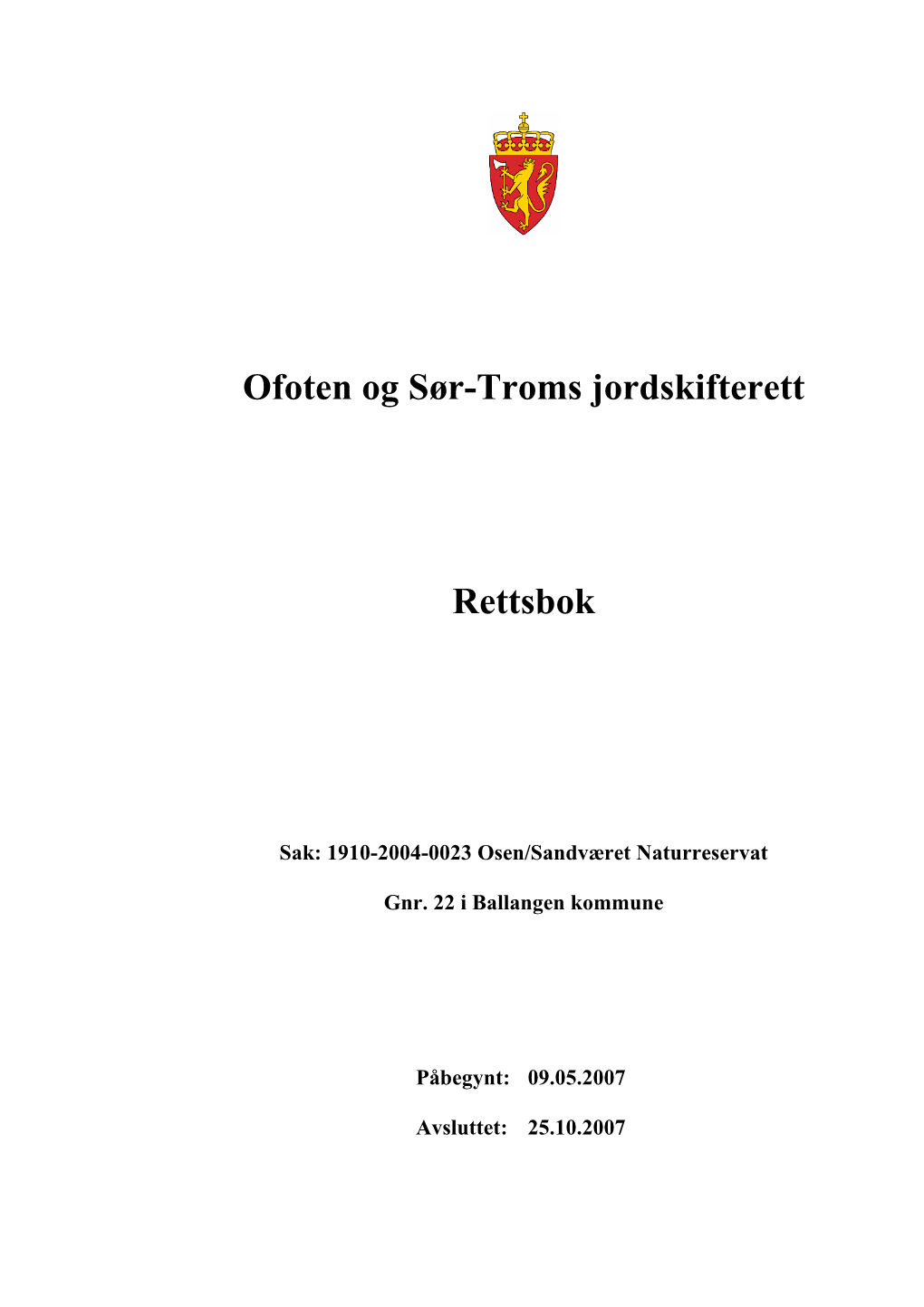 Ofoten Og Sør-Troms Jordskifterett Rettsbok