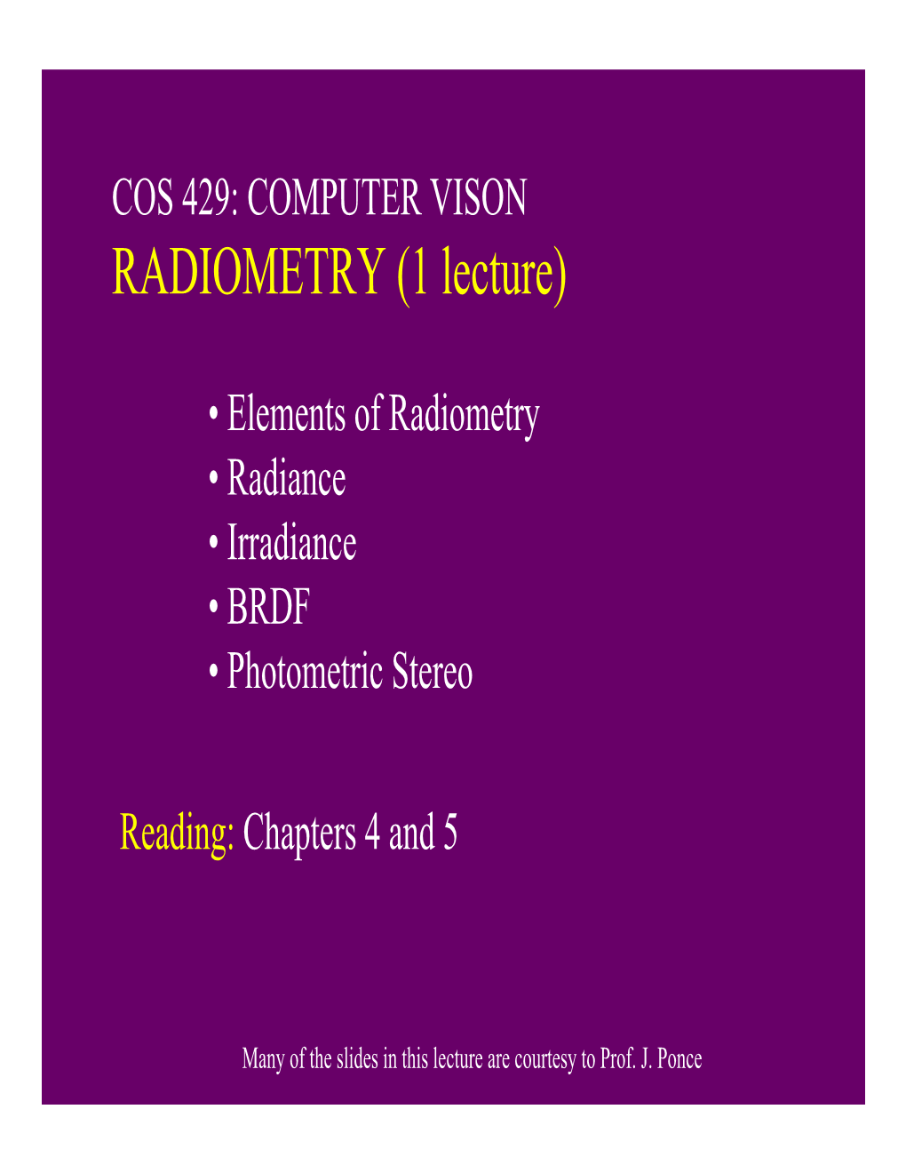 RADIOMETRY (1 Lecture)