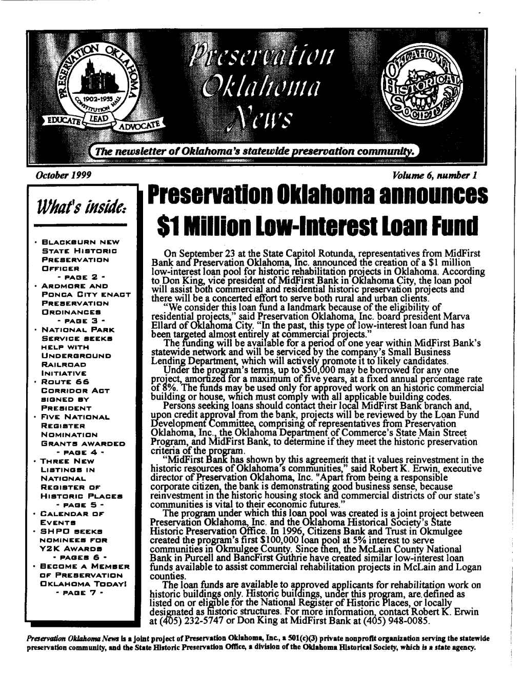 Preseruation Oklahoma Announces $1 Million Lowlnterest Loan Fund
