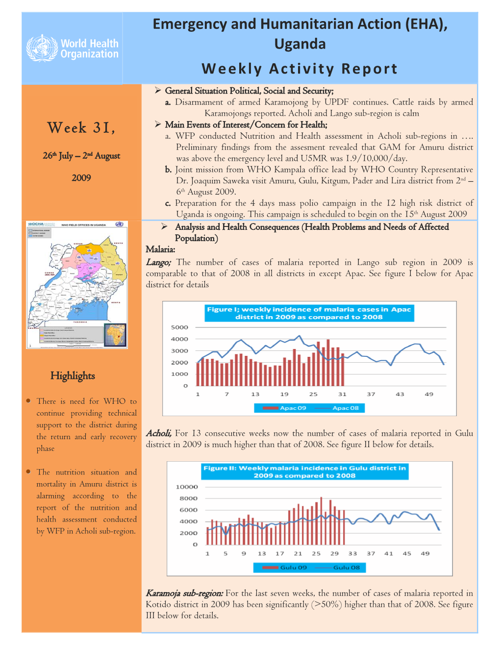 Emergency and Humanitarian Action (EHA), Uganda Weekly Activity Report Week