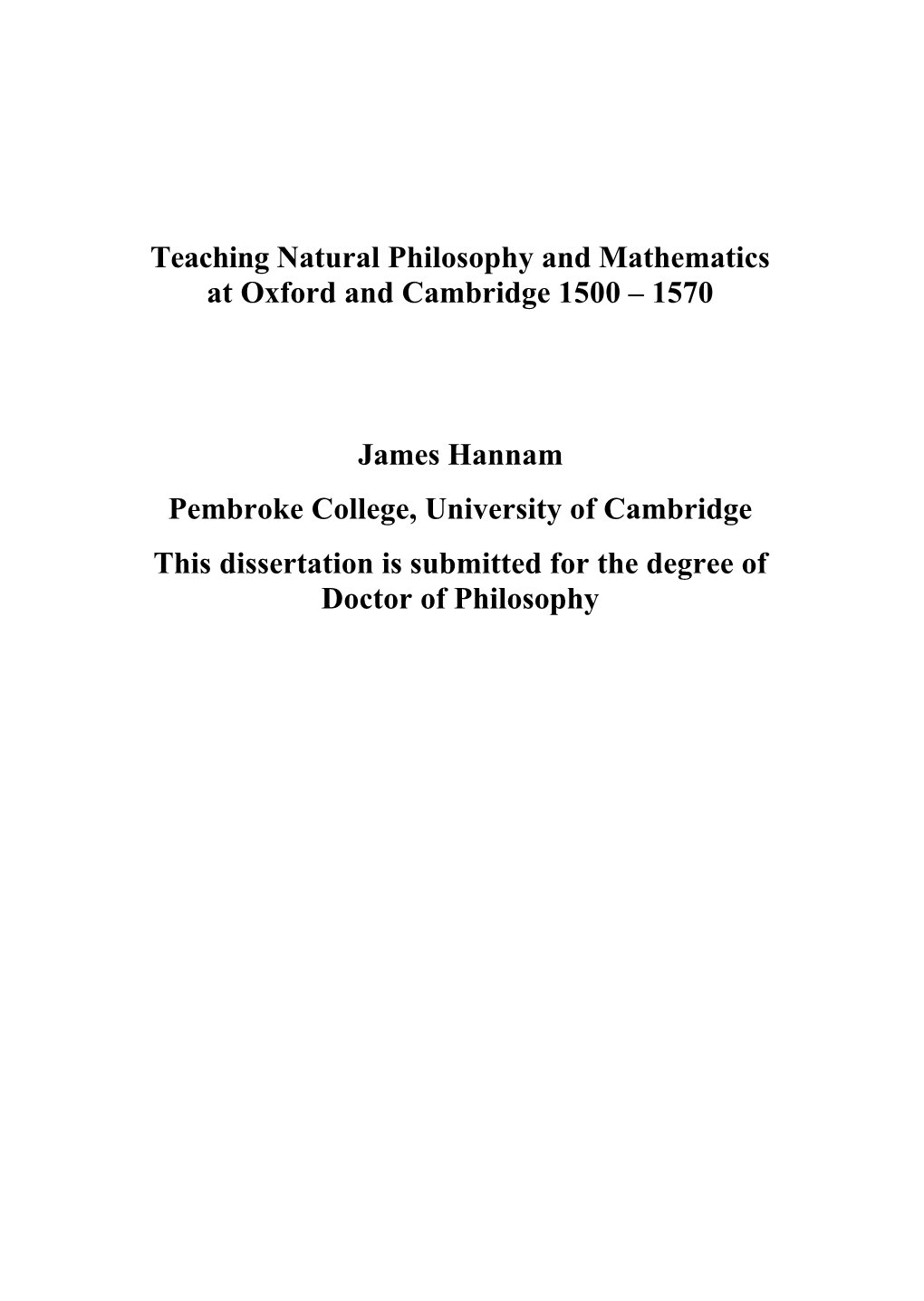 Teaching Natural Philosophy and Mathematics at Oxford and Cambridge 1500 – 1570