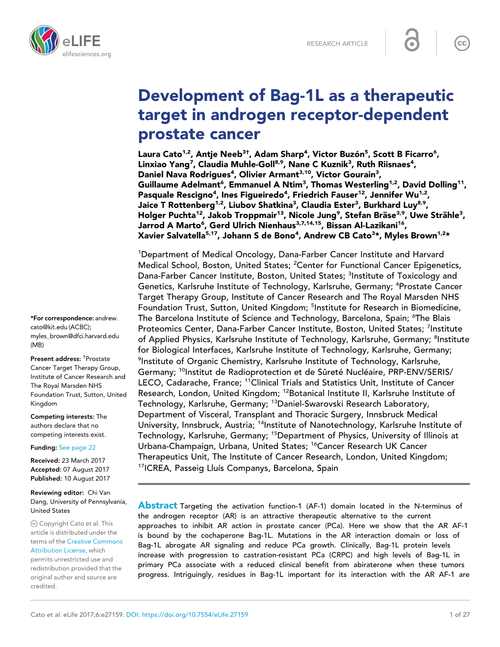 Development of Bag-1L As a Therapeutic Target in Androgen Receptor-Dependent Prostate Cancer