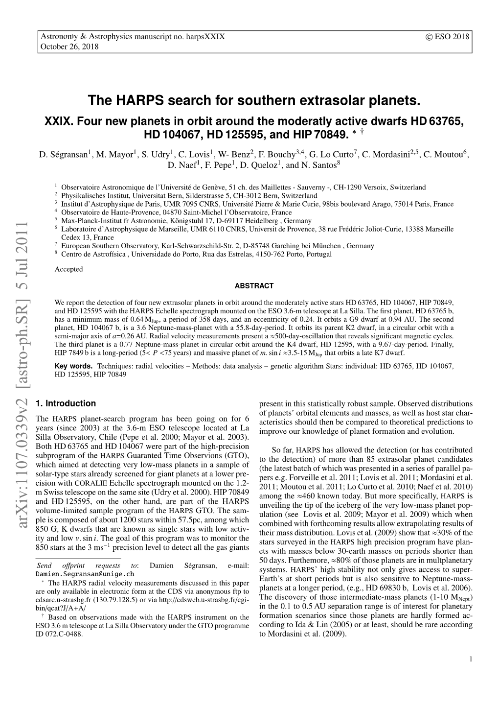 The HARPS Search for Southern Extrasolar Planets. XXV. Four New