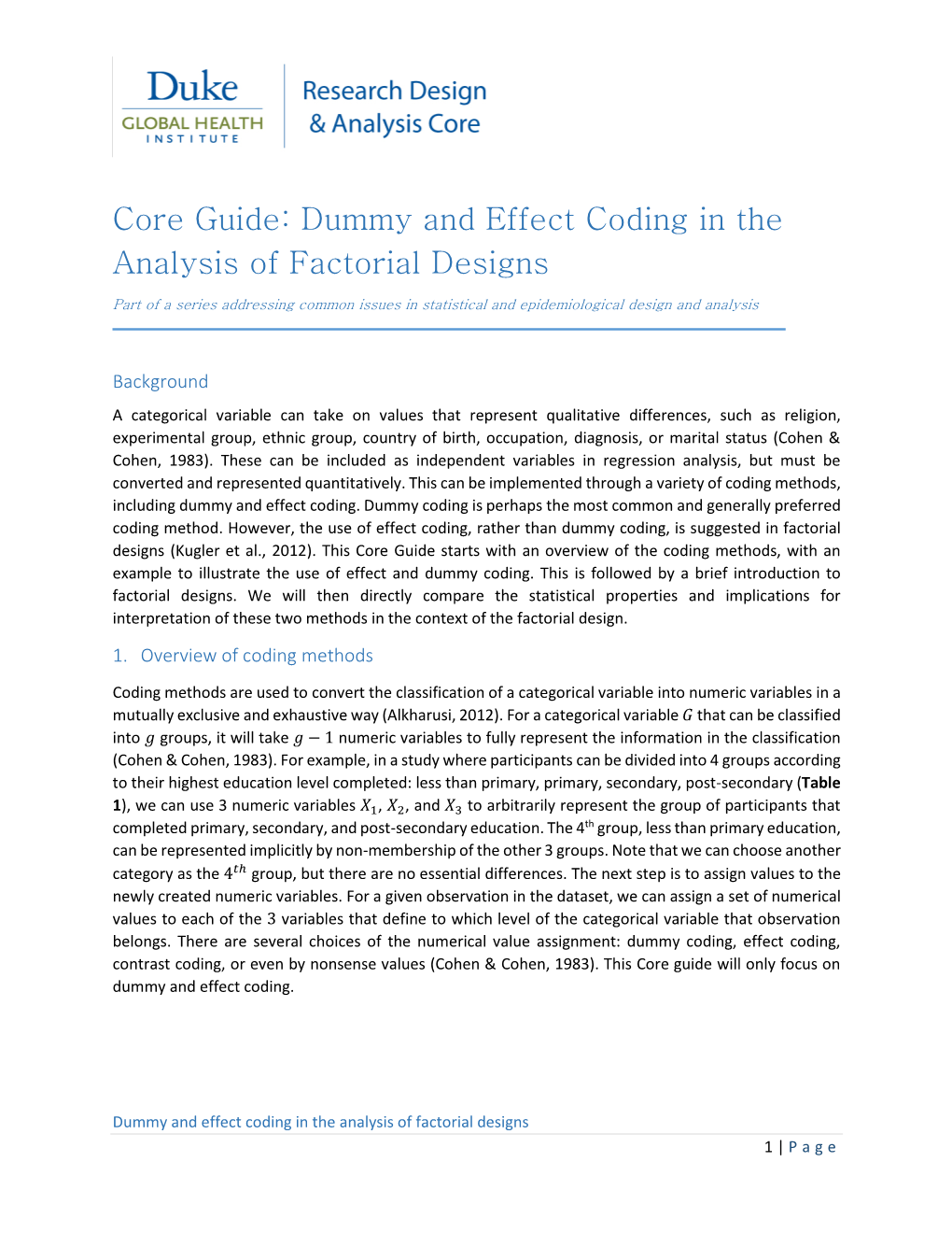 Dummy and Effect Coding in the Analysis of Factorial Designs