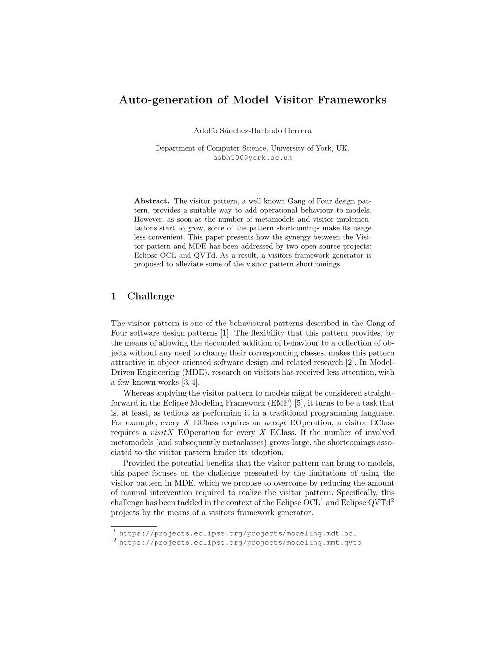 Auto-Generation of Model Visitor Frameworks