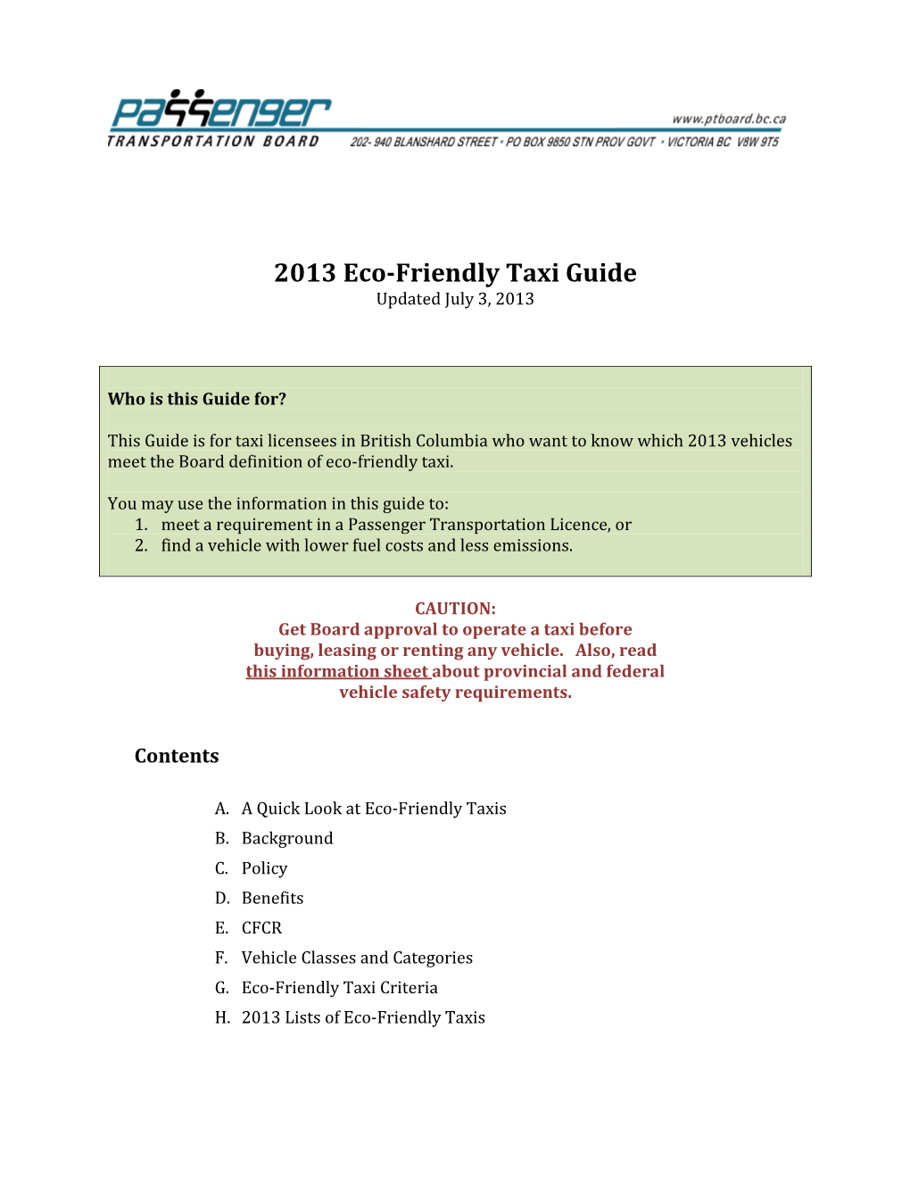 Eco-Friendly Taxi Guide Updated July 3, 2013