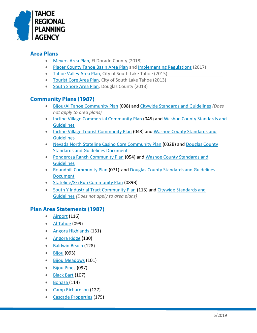 To View a List of All Area Plans, Community Plans, and Plan Area