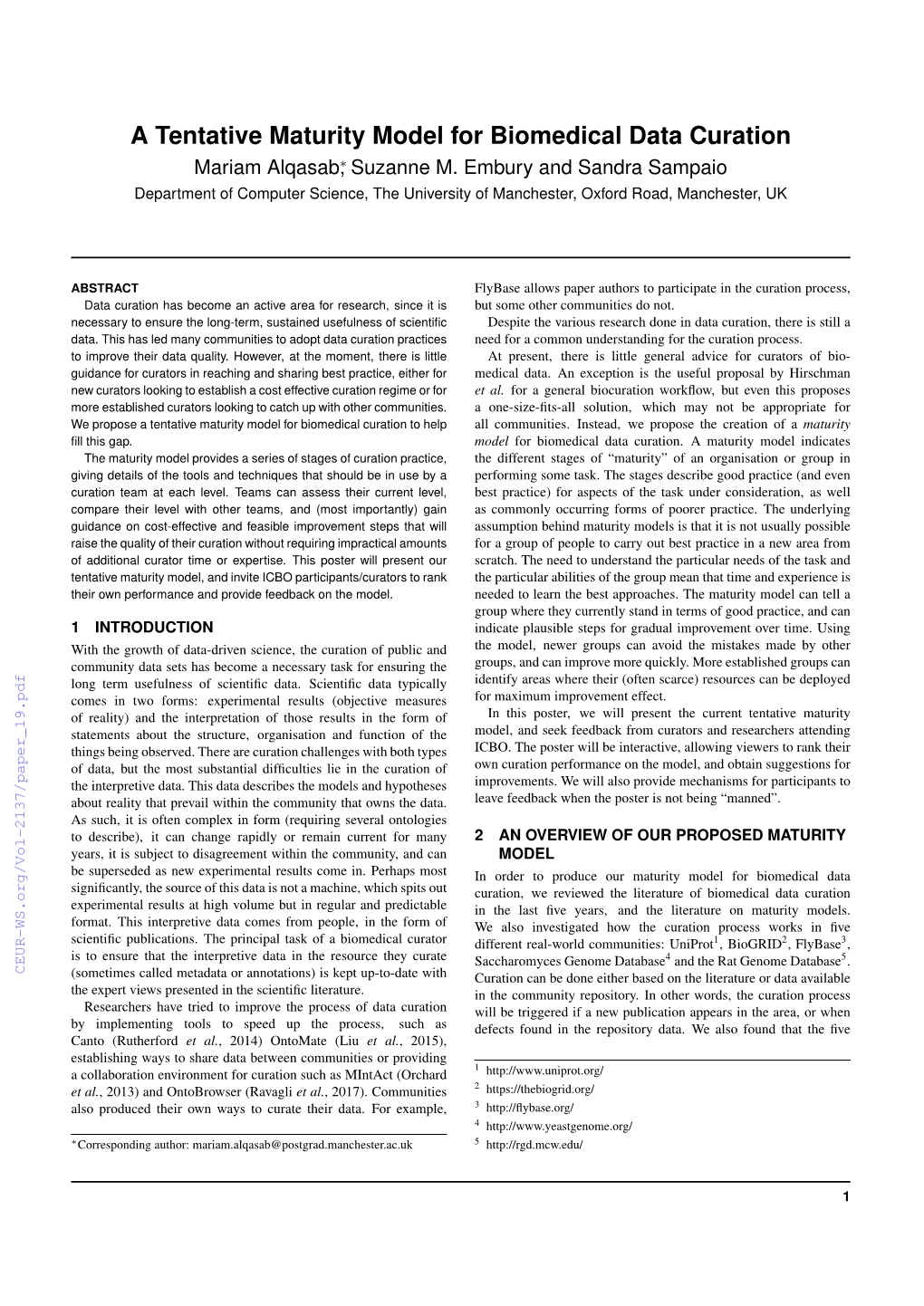 A Tentative Maturity Model for Biomedical Data Curation Mariam Alqasab,∗ Suzanne M