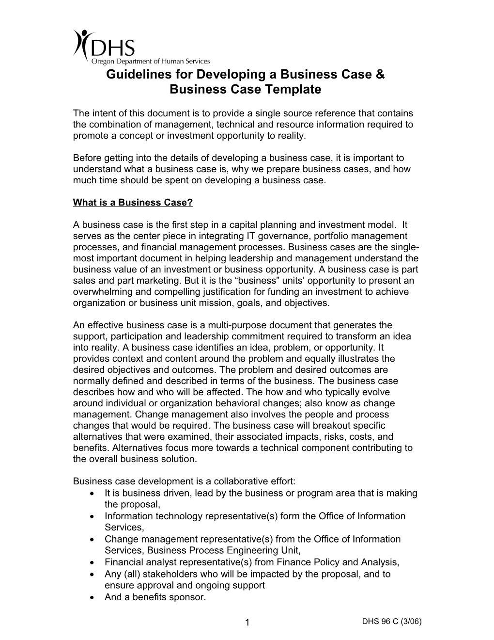 Guidelines For Developing A Business Case &