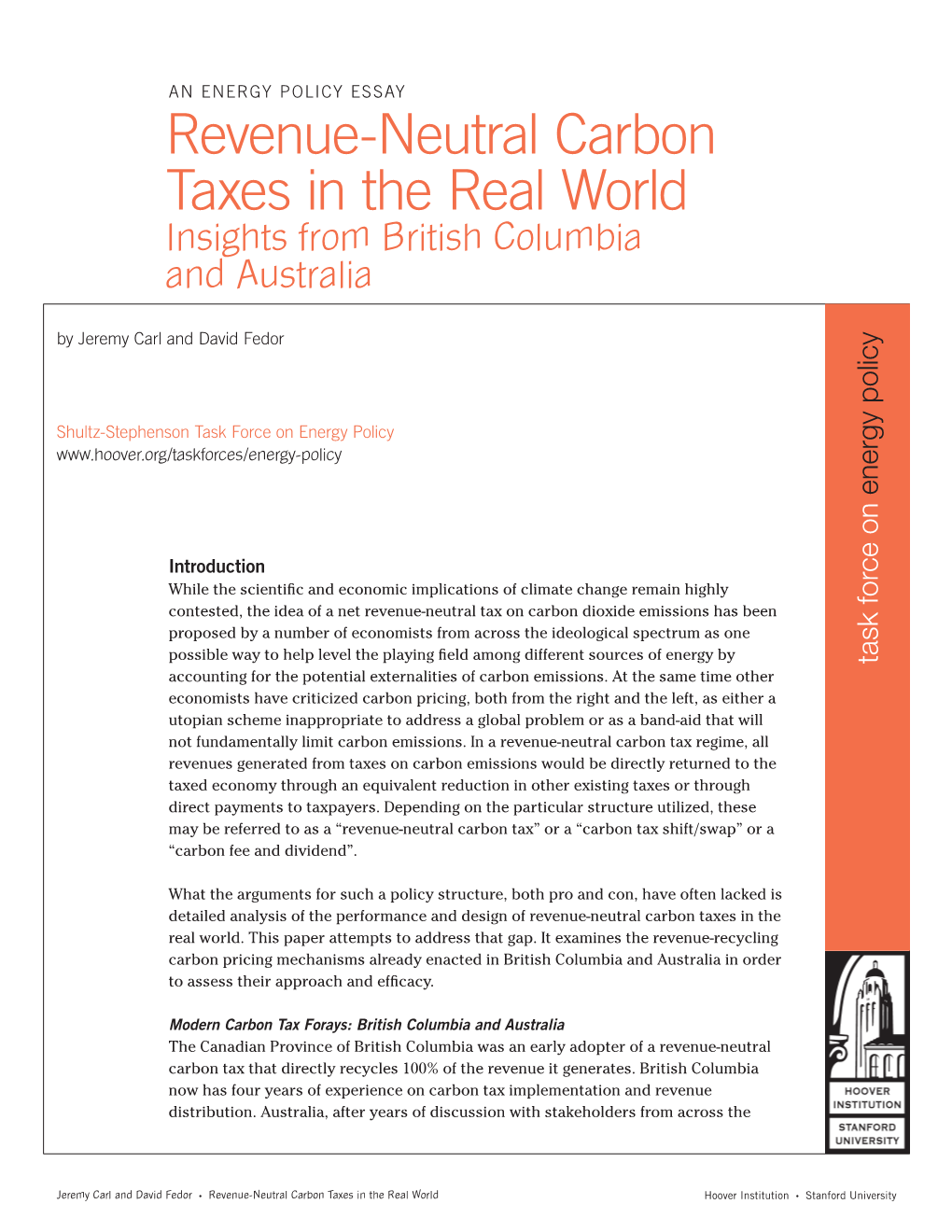 Revenue-Neutral Carbon Taxes in the Real World Insights from British Columbia and Australia by Jeremy Carl and David Fedor