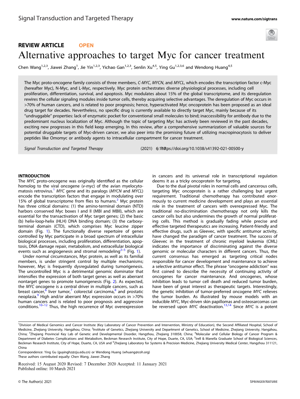Alternative Approaches to Target Myc for Cancer Treatment