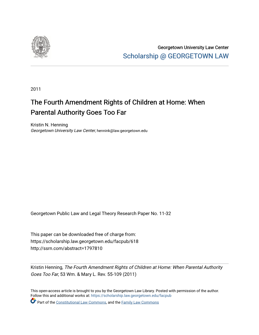 The Fourth Amendment Rights of Children at Home: When Parental Authority Goes Too Far