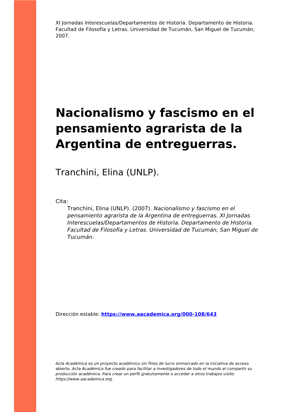 Nacionalismo Y Fascismo En El Pensamiento Agrarista De La Argentina De Entreguerras