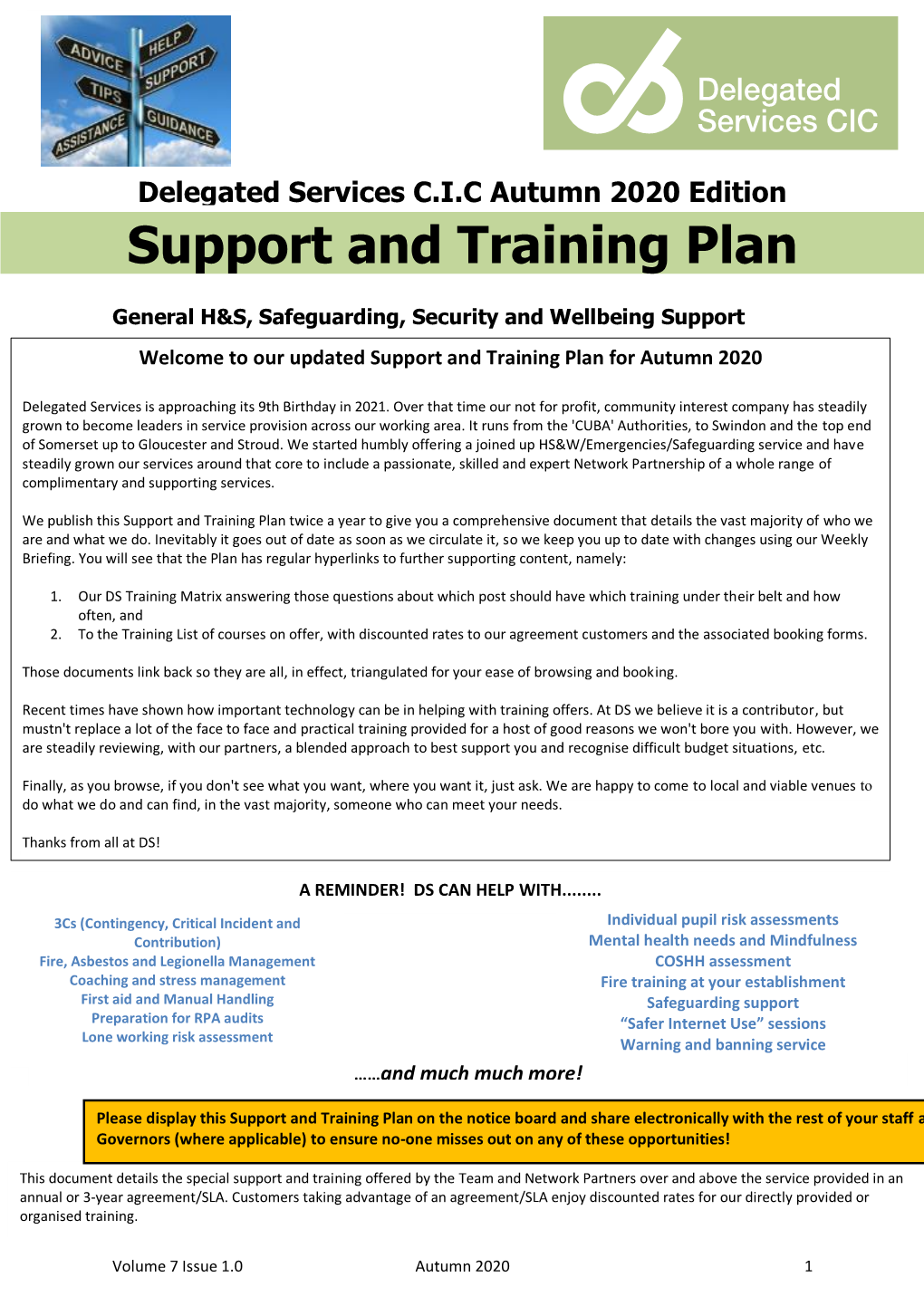 Support and Training Plan