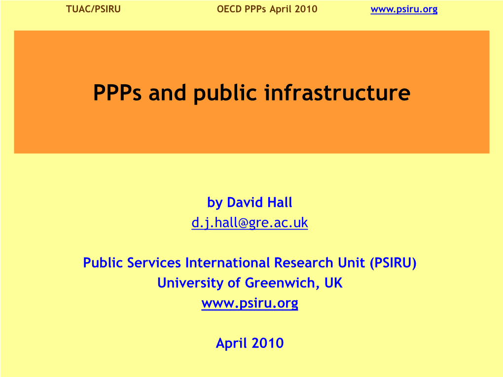 Ppps and Public Infrastructure