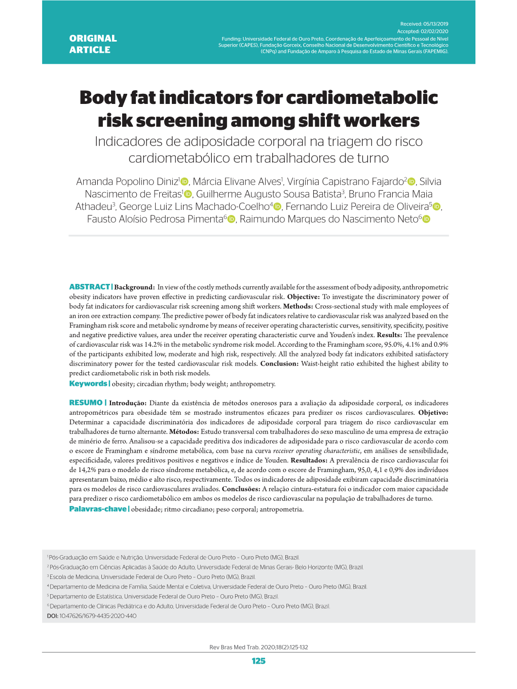 Body Fat Indicators for Cardiometabolic Risk Screening Among Shift Workers