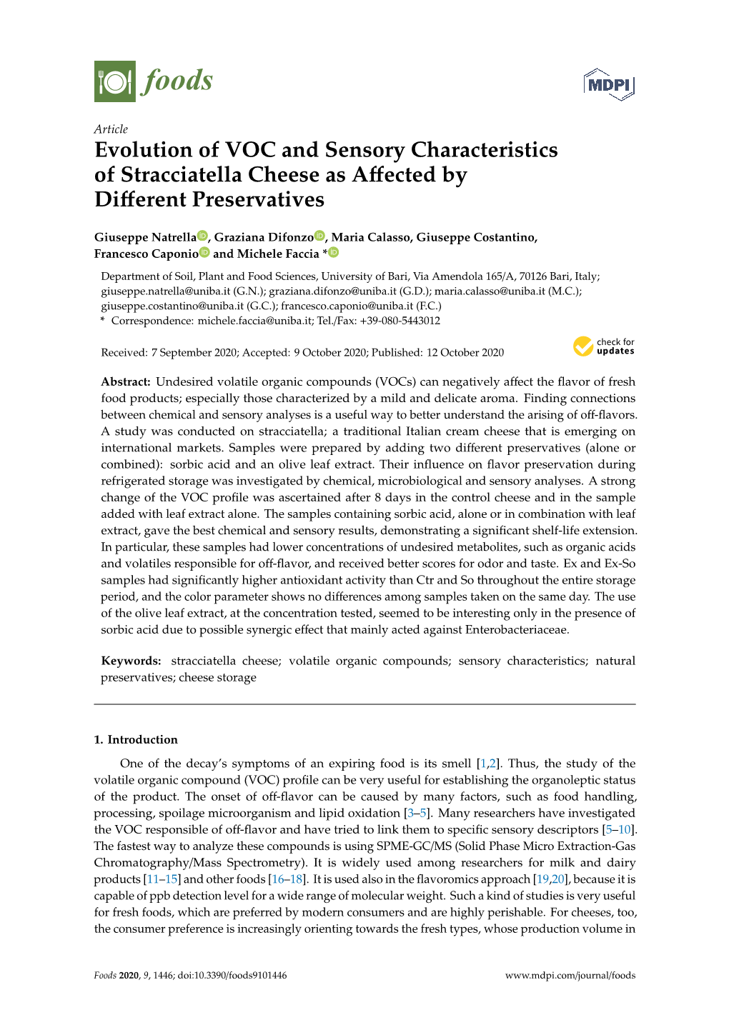 Evolution of VOC and Sensory Characteristics of Stracciatella Cheese As Aﬀected by Diﬀerent Preservatives