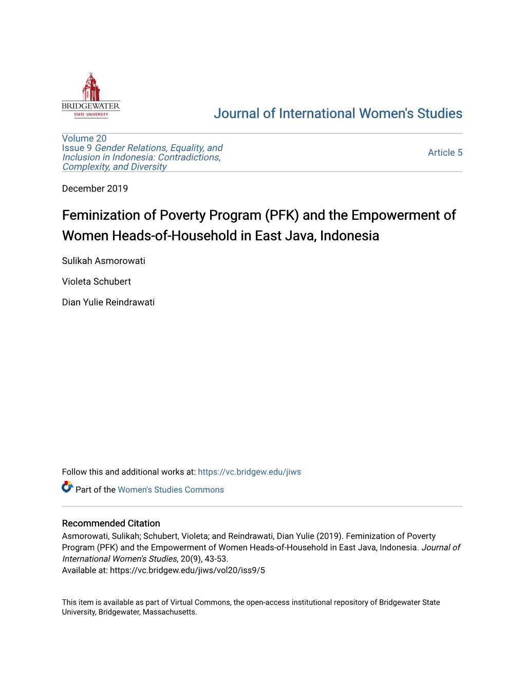 And the Empowerment of Women Heads-Of-Household in East Java, Indonesia