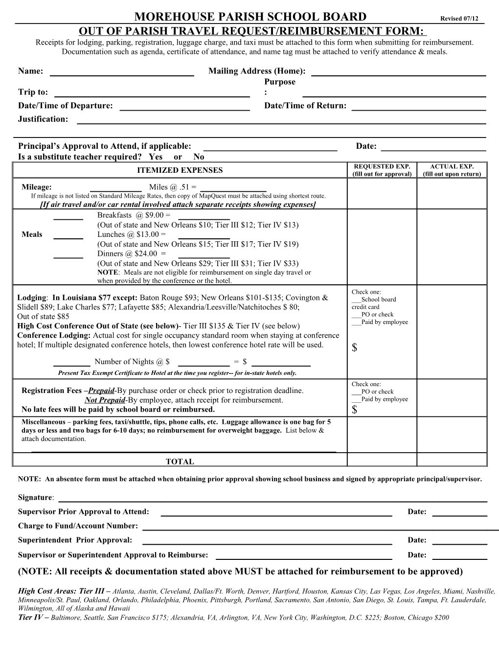 MOREHOUSE PARISH SCHOOL BOARD Revised 09/02