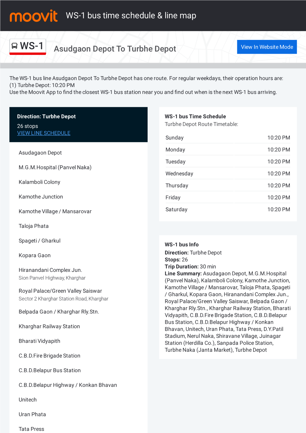 WS-1 Bus Time Schedule & Line Route