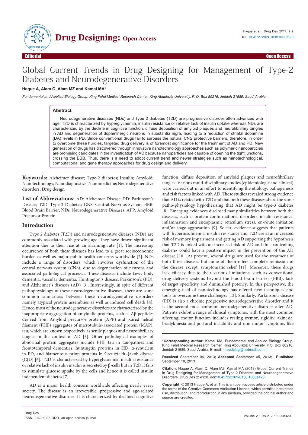 Global Current Trends in Drug Designing for Management of Type-2 Diabetes and Neurodegenerative Disorders