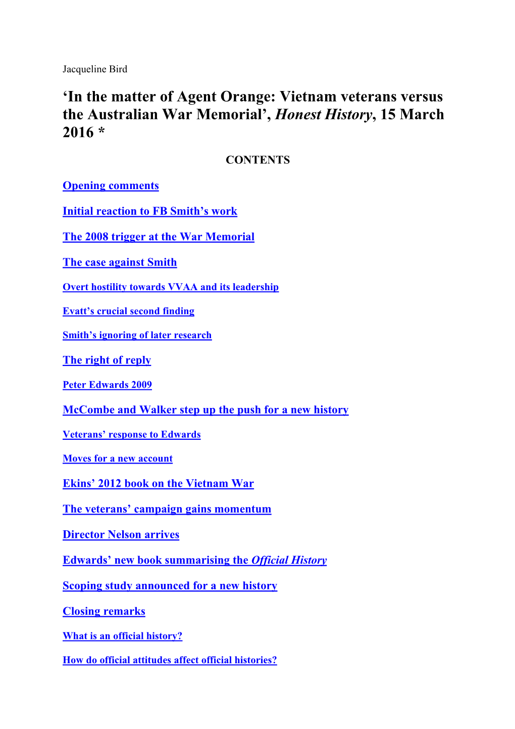 'In the Matter of Agent Orange: Vietnam Veterans Versus the Australian War Memorial', Honest History, 15 March 2016