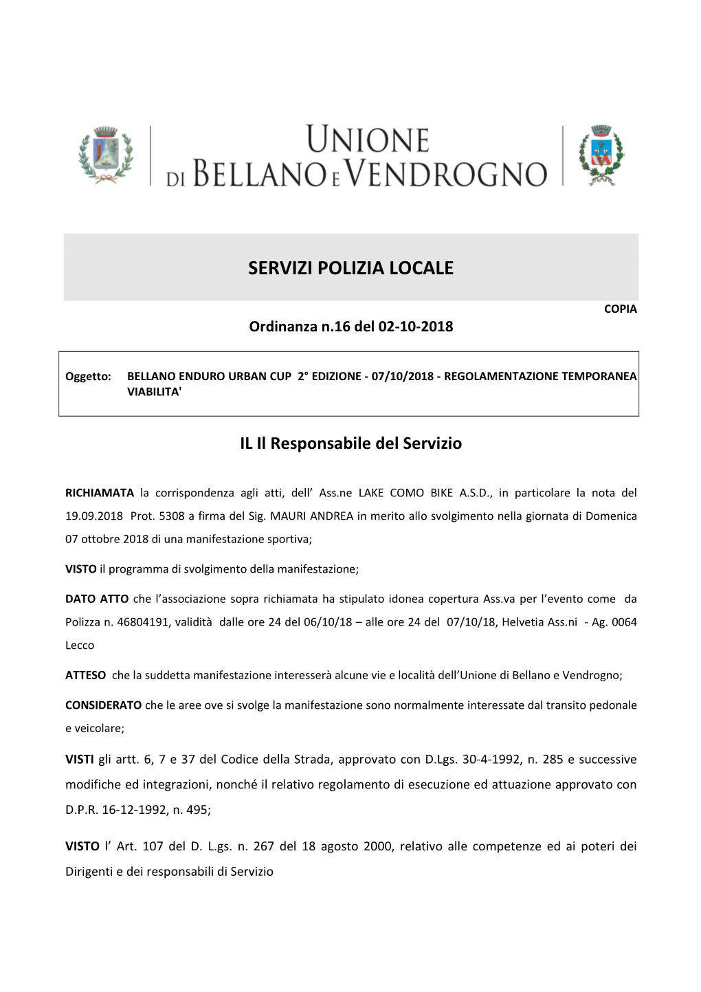 Servizi Polizia Locale