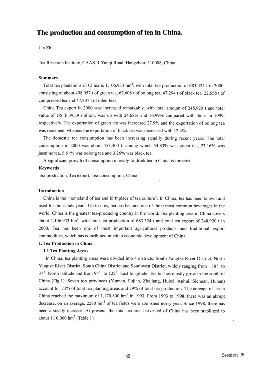 The Production and Consumption of Tea in China