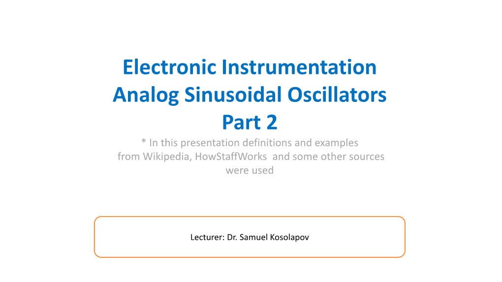 Analog Sinusoidal Oscillator Part 2