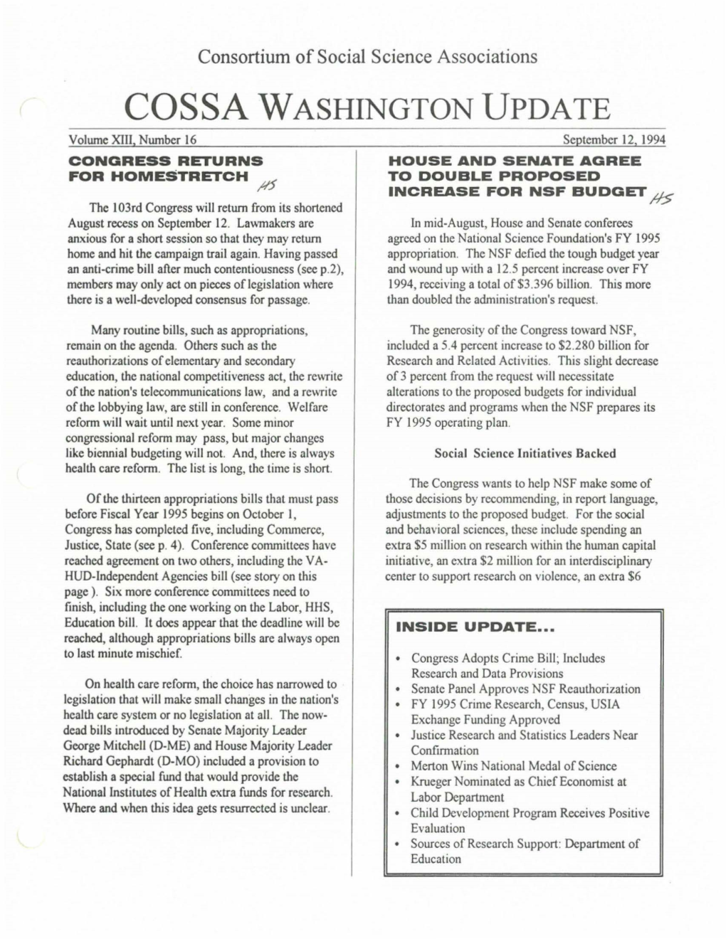 Cossa Washington Update