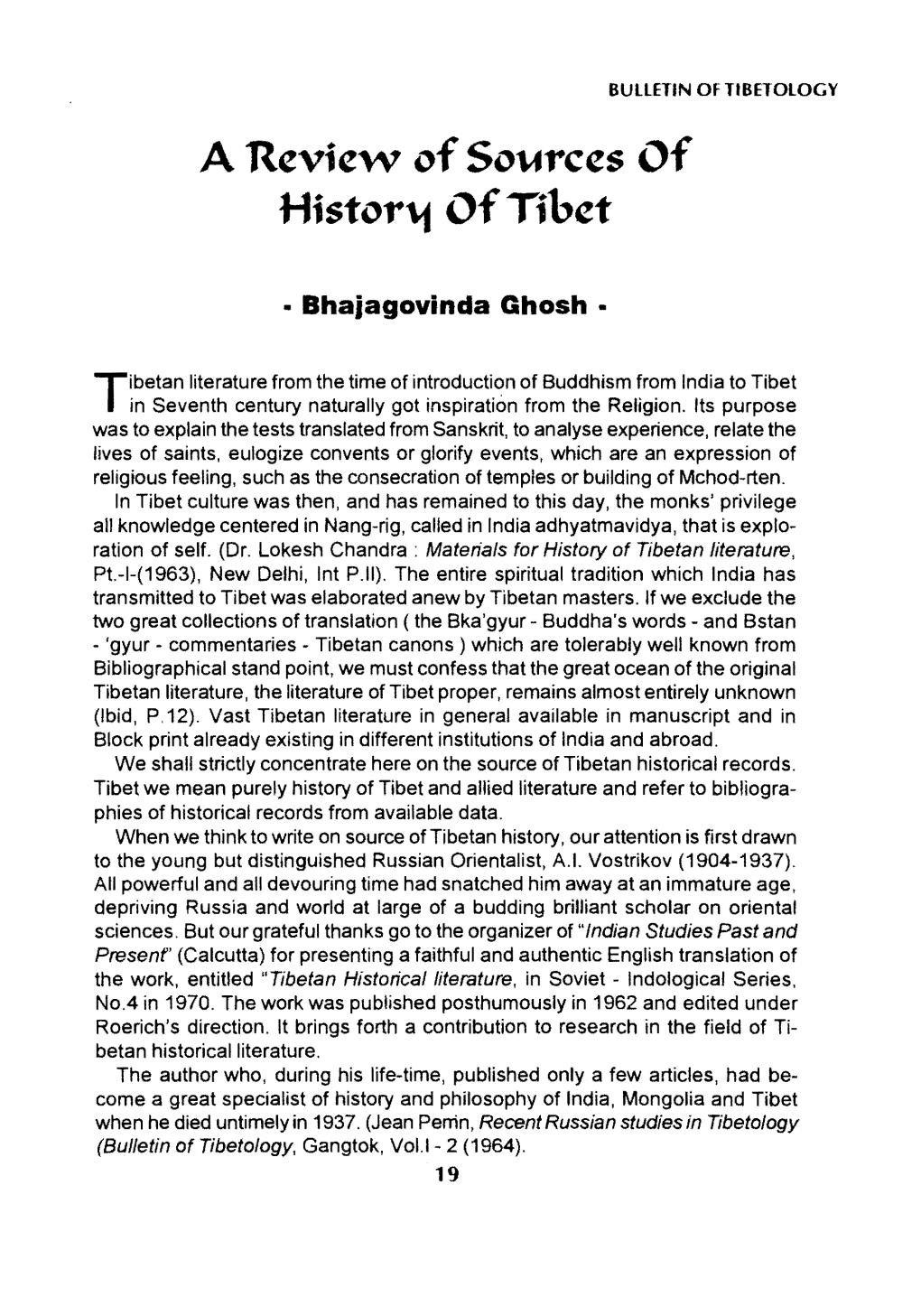 A Revie of Sources of History of Tibet