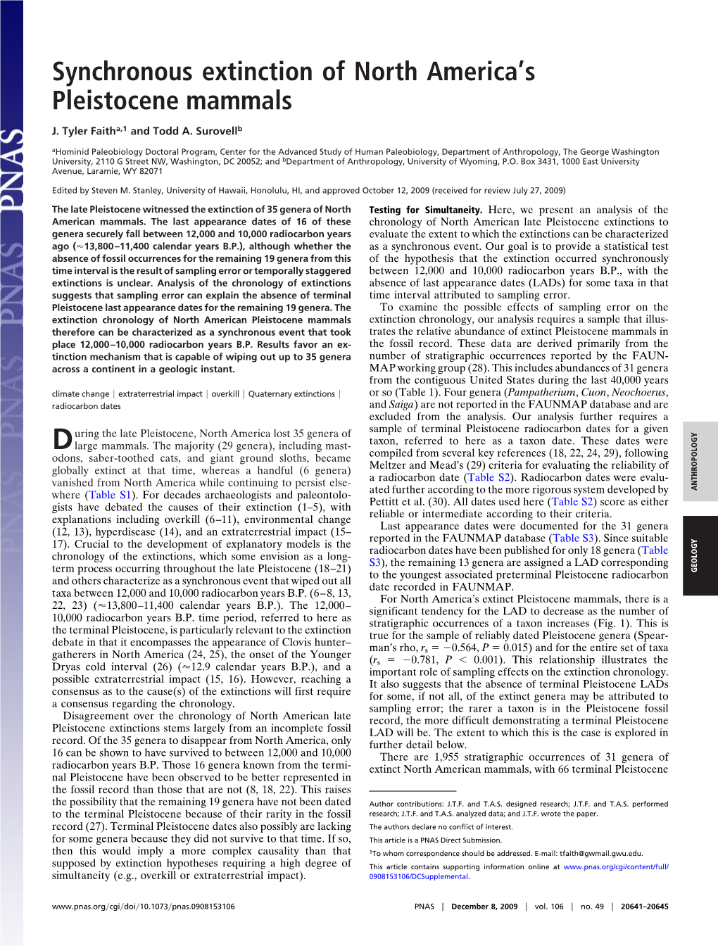 Synchronous Extinction of North America's Pleistocene Mammals