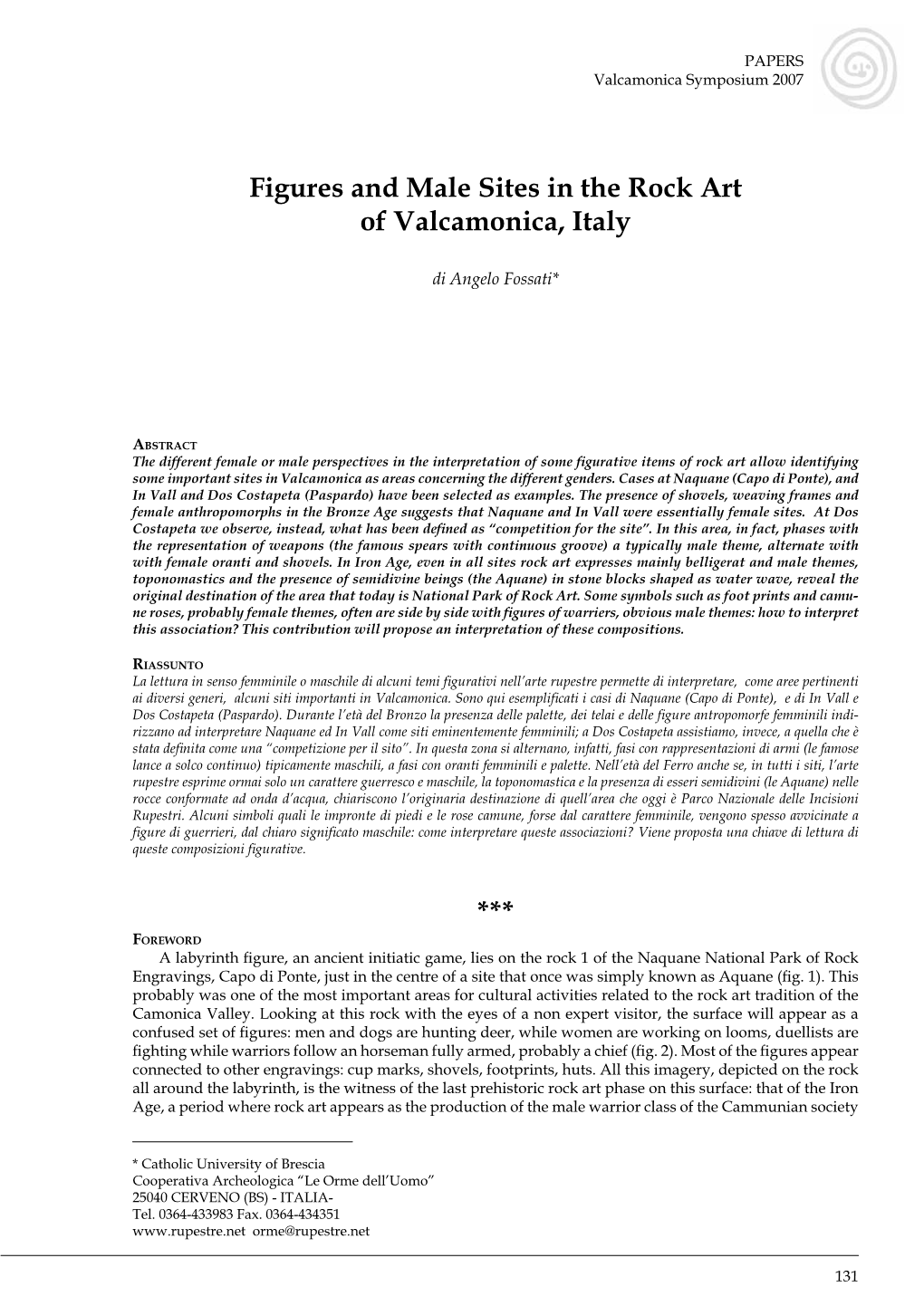 Figures and Male Sites in the Rock Art of Valcamonica, Italy