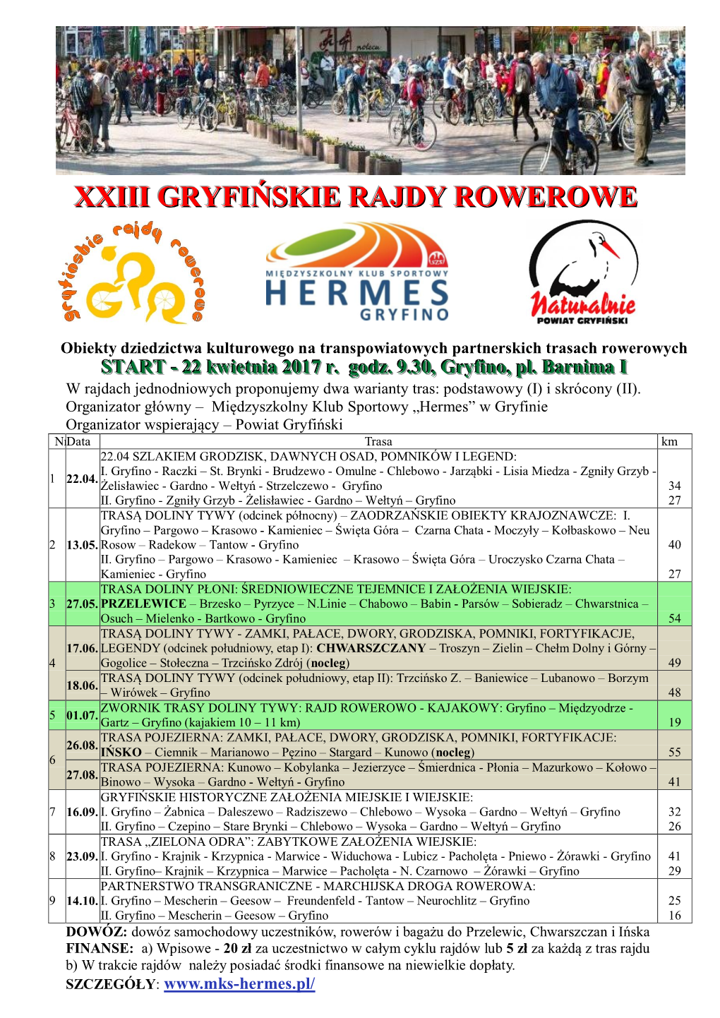 XV Gryfińskie Rajdy Rowerowe