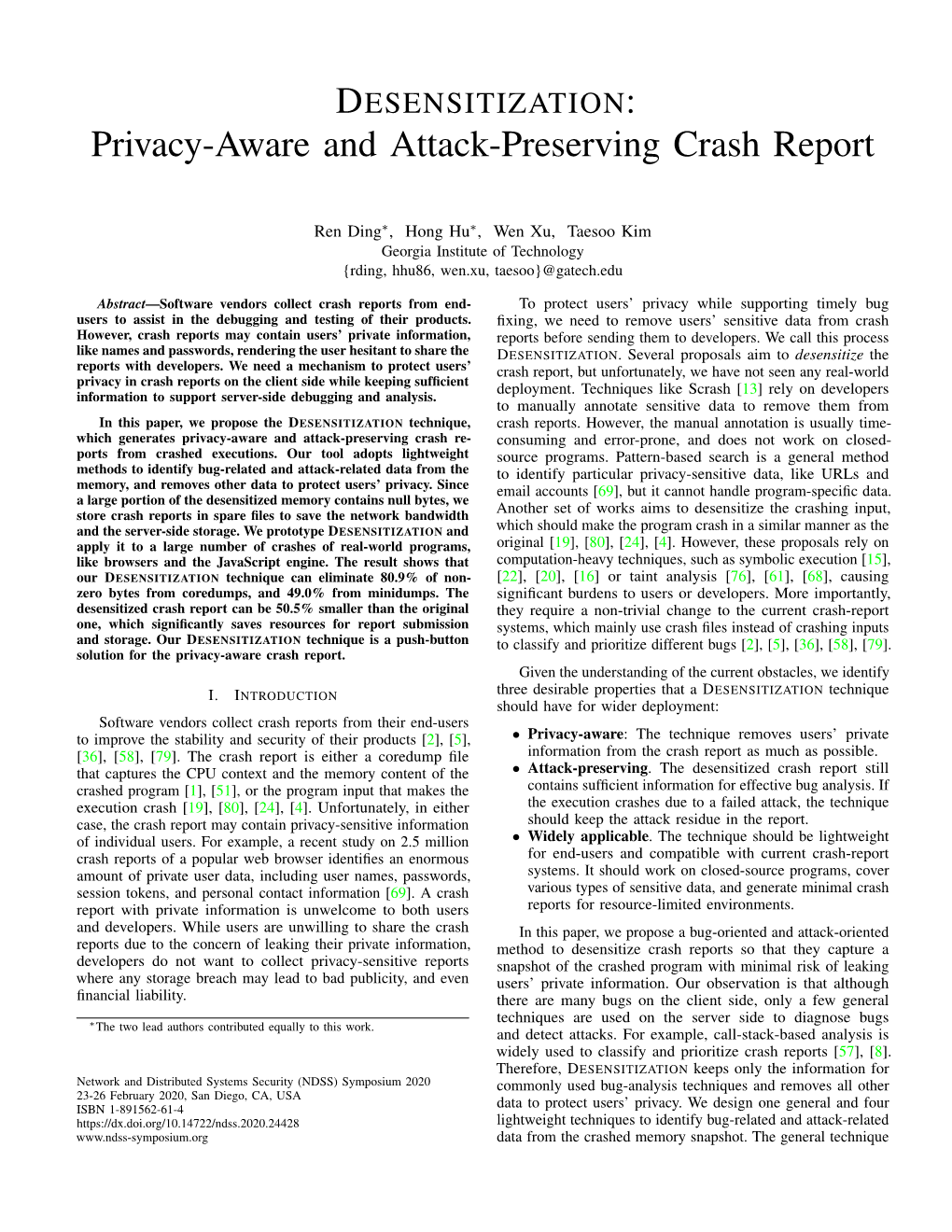 Privacy-Aware and Attack-Preserving Crash Report