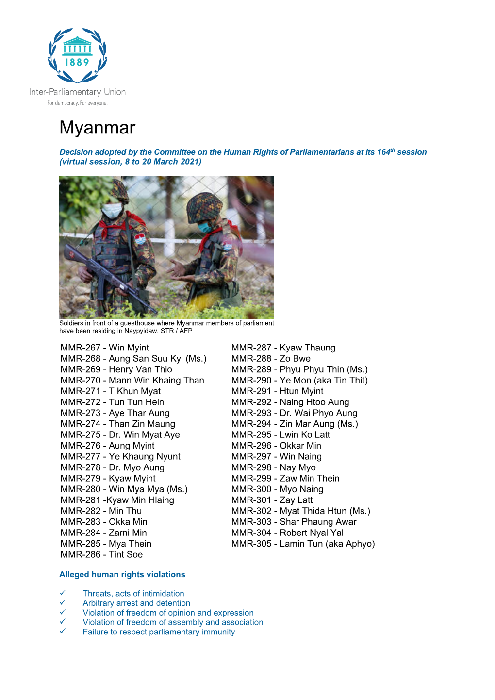 Human Rights Decision: Myanmar March 2021