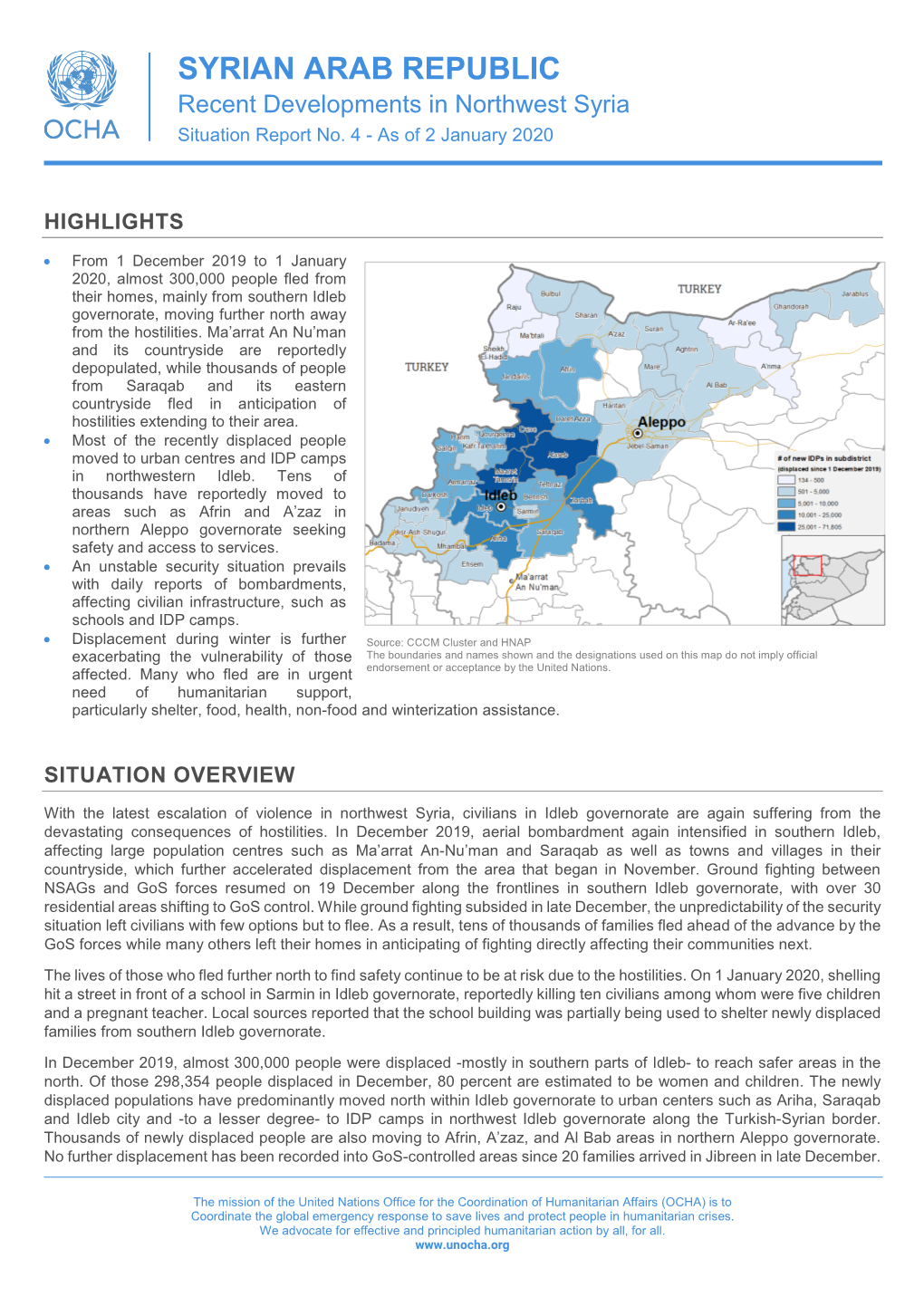 SYRIAN ARAB REPUBLIC Recent Developments in Northwest Syria Situation Report No