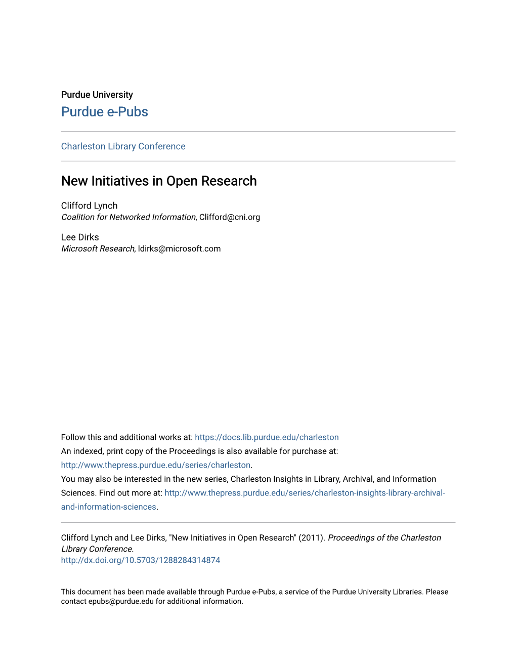 New Initiatives in Open Research