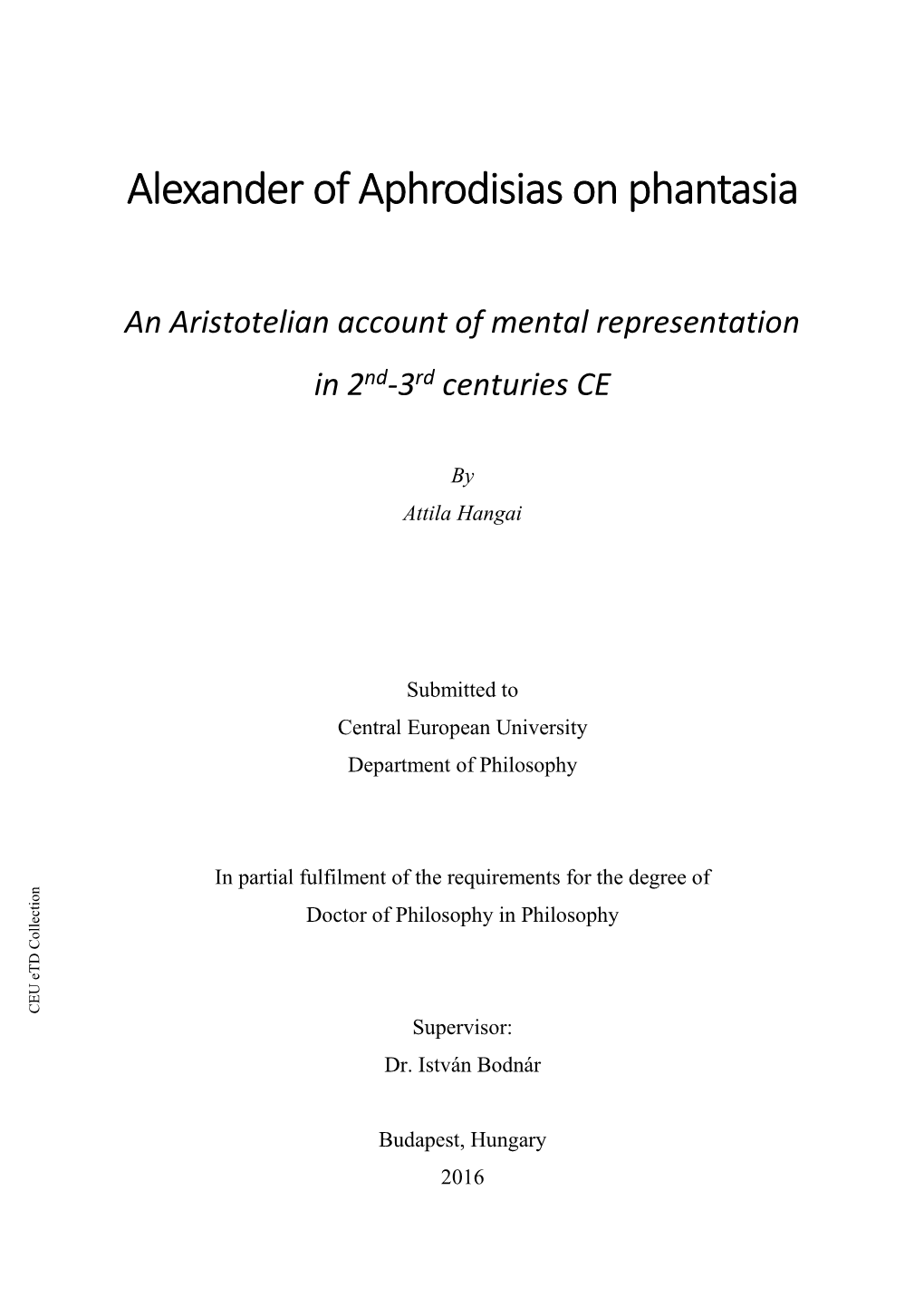 Alexander of Aphrodisias on Phantasia