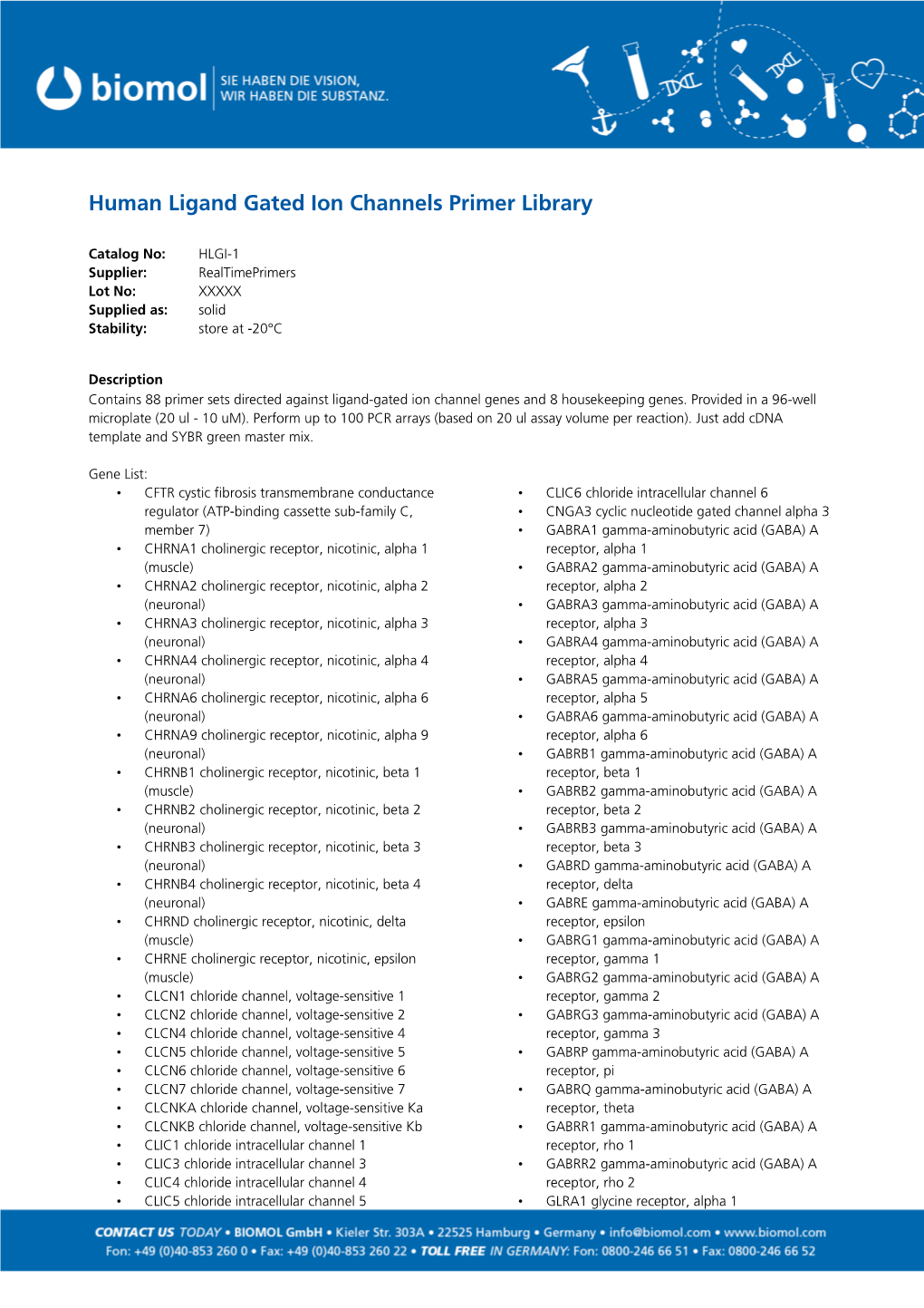 Human Ligand Gated Ion Channels Primer Library