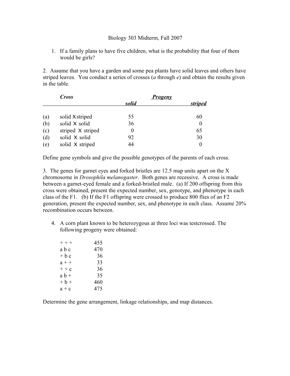 Biology 303 Midterm, Fall 2007