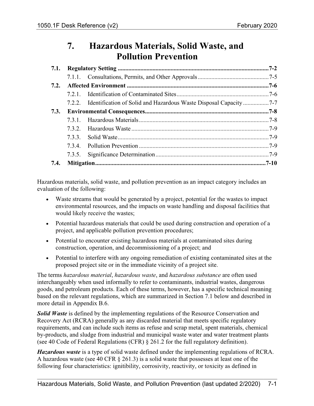 Chapter 7. Hazardous Materials, Solid Waste, and Pollution Prevention – February 2020