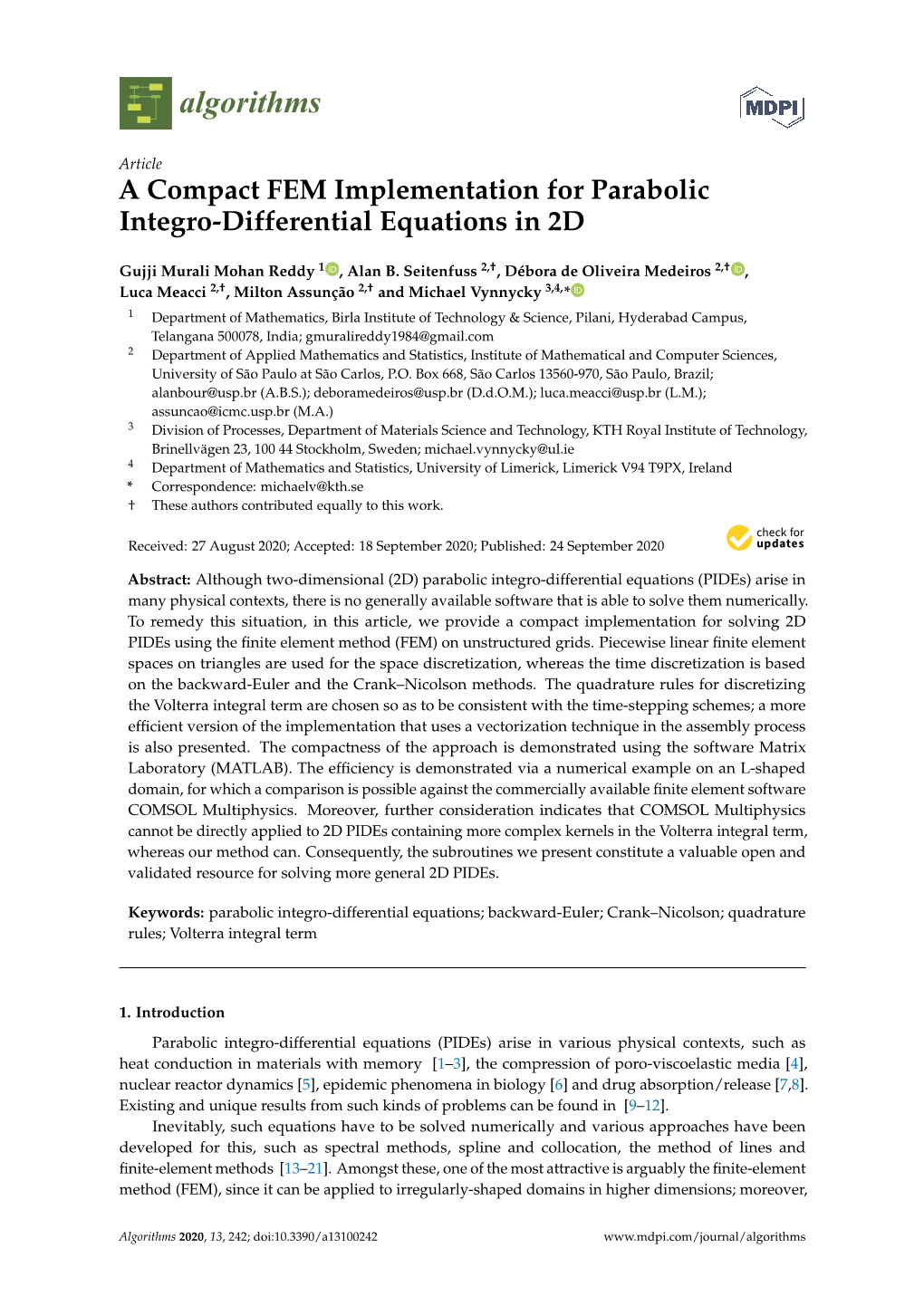 A Compact FEM Implementation for Parabolic Integro-Differential Equations in 2D