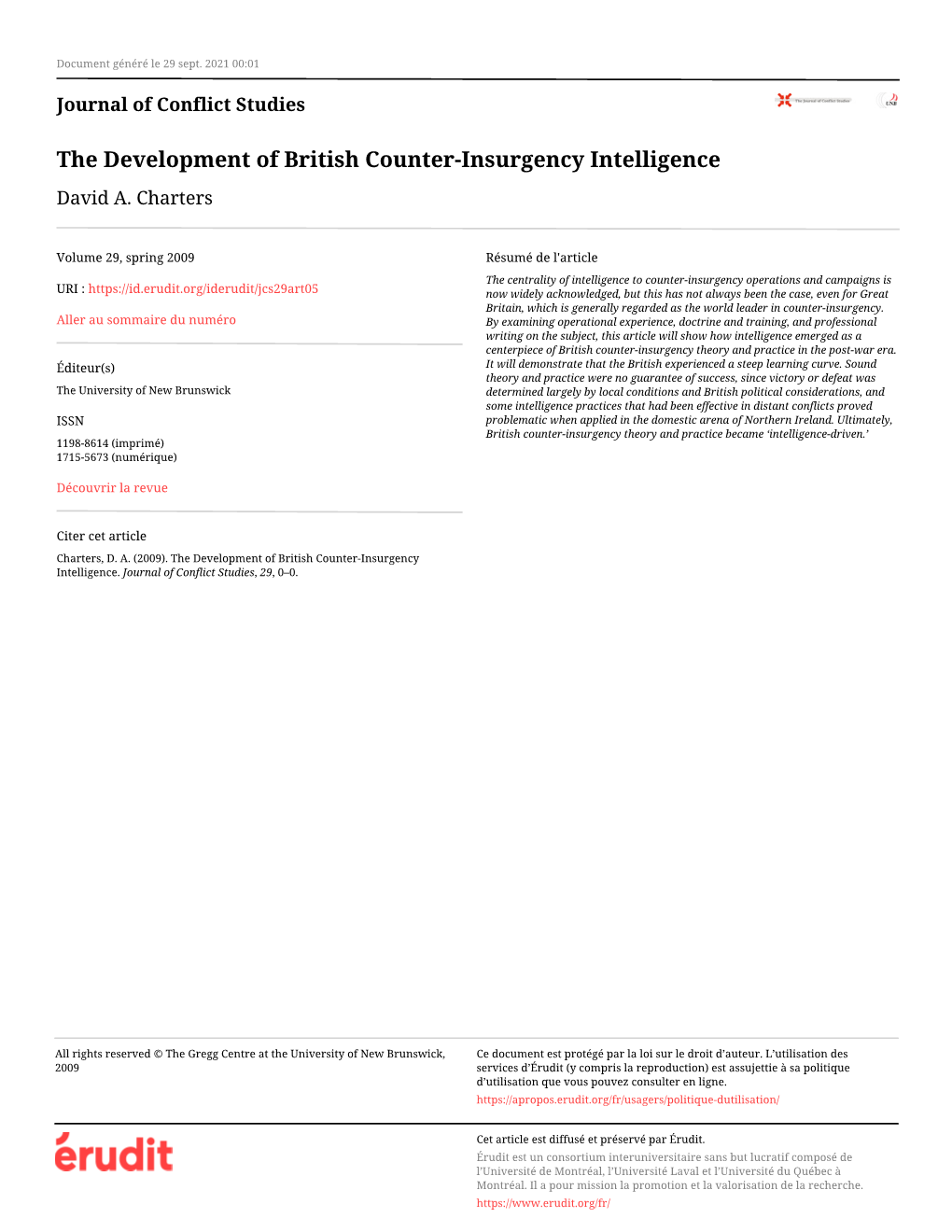 The Development of British Counter-Insurgency Intelligence David A