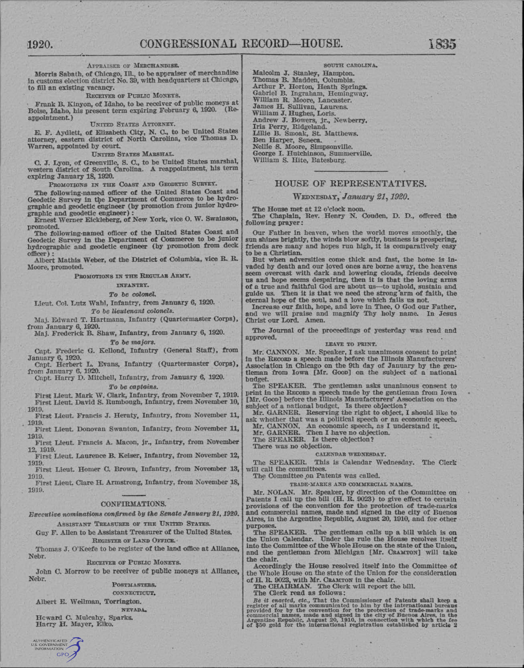 1920 • . Congressional Record-. House. 1835