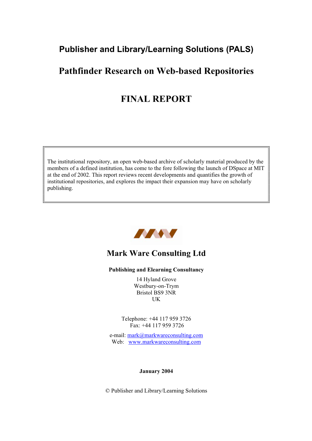 Pathfinder Research on Web-Based Repositories FINAL REPORT