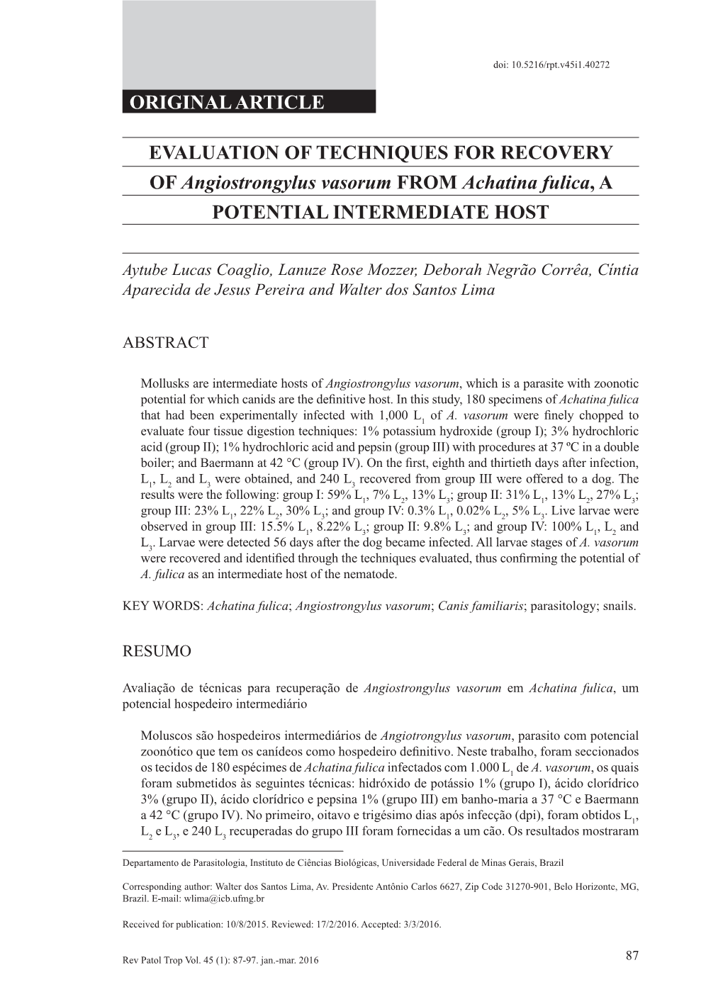 Original Article Evaluation of Techniques for Recovery